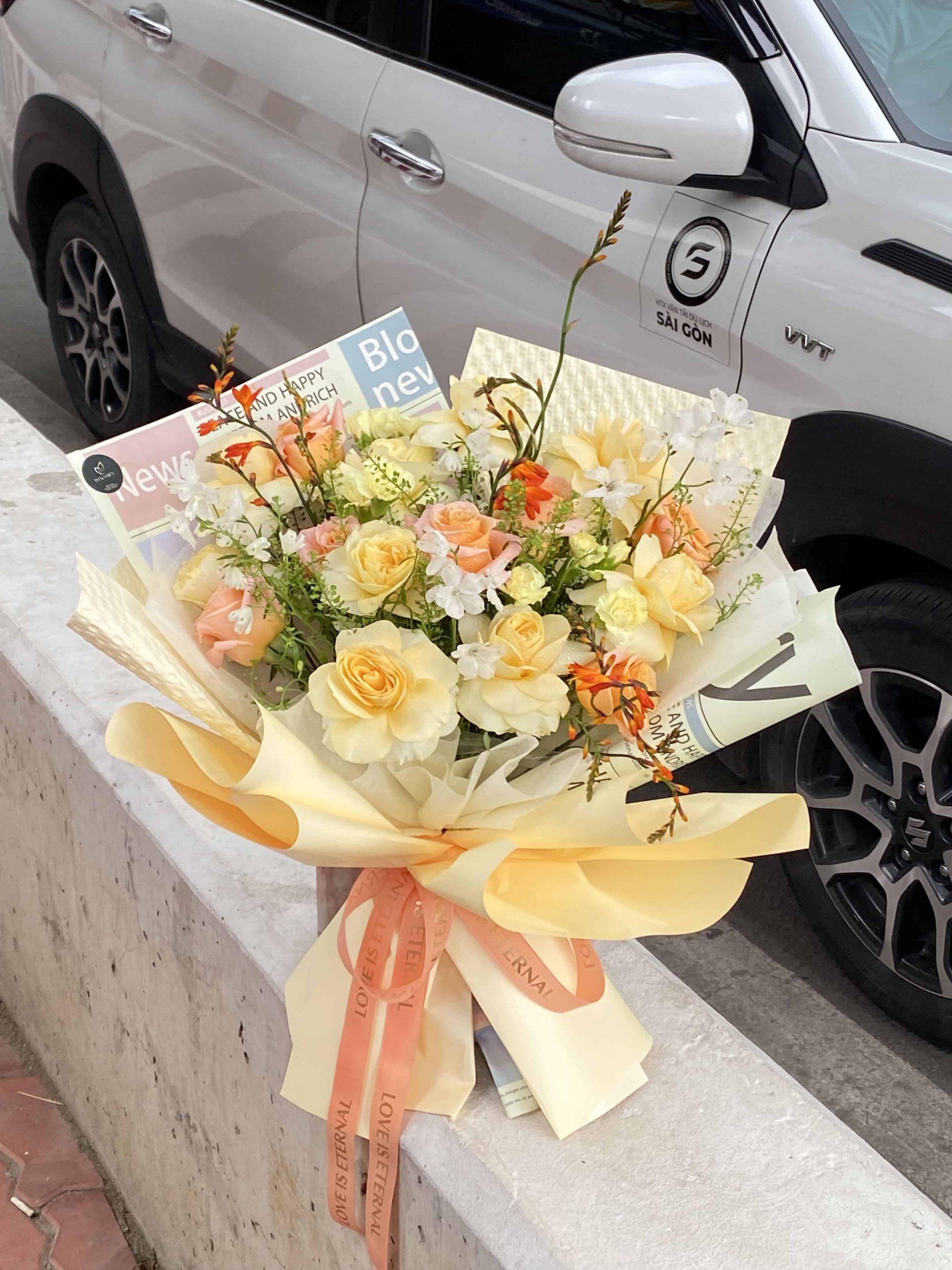 TD12 - Bó Hoa Hồng Vàng Cam Pastel - Ảnh 5