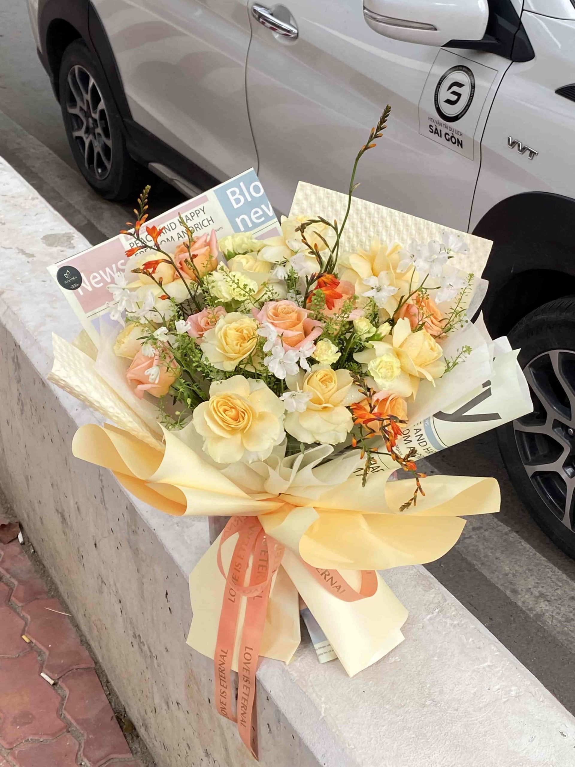 TD12 - Bó Hoa Hồng Vàng Cam Pastel - Ảnh 4